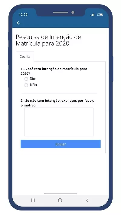 Modelo de enquete para descobrir intenção de rematrícula